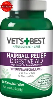 Vet’s Best Cat Hairball Relief 60 Chewable Tablets Digestive Aid Chicken Flavor
