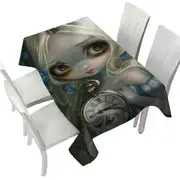Kids Fantasy Art Keeping Up Alice Holding a Clock Tablecloth