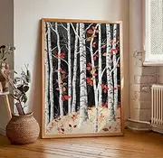 Birch Tree Painting Nature Inspired Wall Art Print Japandi Style Birch Tree At Night Art Dopamine Decor Bedroom Living Dining Room