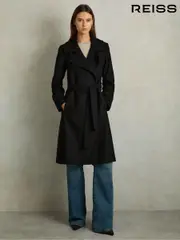 Reiss Black Rae Wool Blend Belted Double Breasted Coat With Cashmere (AJ1164) | $775