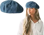 [Lopsity] Women Denim Beret French Hat Flat Cap Sun Hat Casual Beanie Cap Casual Wear