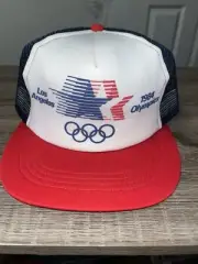Vintage 1984 Los Angeles LA Olympics Snap back Blue Mesh Foam Trucker Hat Cap