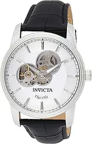 [Invicta] Men's Objet D Art Stainless Steel Automatic-self-Wind Watch with Leather-Calfskin Strap, Black, 24 (Model: 22616)