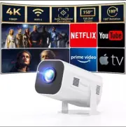 Mini Projector Wifi Bluetooth 4K 1080P Smart Projector Built-in Android TV White