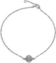[Bling Jewelry] Celtic Triquetra Love Knot Claddagh Heart Anklet Figaro Chain Ankle Bracelet For Women Oxidized .925 Sterling Silver Adjustable