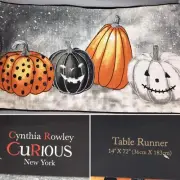 Cynthia Rowley Halloween Pumpkin Table Runner Silver Black White Orange 14x72