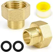CONJURAIDE Pack of 2 Reducer 1/2 to 3/8, Brass Reducing Nipple Reducer 1/2 to 3/8 Tap Extension Adapter 3/8 to 1/2 Inch Extension with Sealing Tape and Sealing Ring for Water Pipes