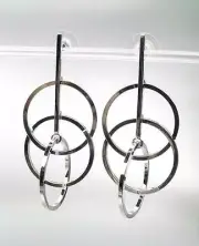 GORGEOUS Modern Artisanal Silver Triple Circle Rings Stick Bar Dangle Earrings