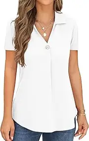 [QIXING] Womens Summer Casual T Shirt Tops 2024 V Neck Button Down Elegant Blouses for Women