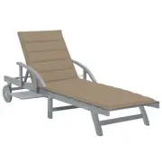 Sun Lounger Bed With Cushions And Wheel Acacia Wood Patio Sunbed Adjustable