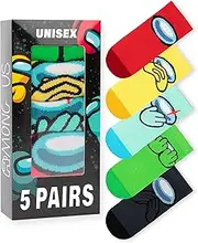 [Among Us] Crewmates Multicoloured Socks | 5 Pairs Funny Graphic Designs for Boys | Comfortable and Playful Play Items | Red, Yellow, Green, Blue and Black Character Clothing