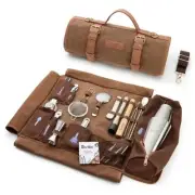 Bartender Kit Bag with Cocktail Shaker Set - Waxed Canvas, Traveling Silver