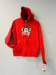 NWT Vintage Paul Frank Industries Zip Up Hoodie Earrphones Y2K Medium Tags Red