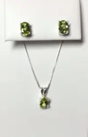 Brand New Sterling Silver Genuine Peridot Necklace & Earrings Set