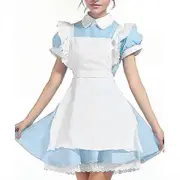 Blue Alice in Wonderland Costume Womens Halloween Costume Party Maid Dress Fairytale Dress Up With Bowknot Headwear L