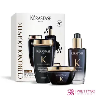 KERASTASE 卡詩 黑鑽極萃逆時奢華組(髮油100ml+髮膜200ml+髮浴250ml)-國際航空版【美麗購】