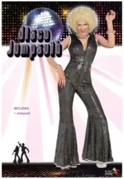 Adult Womens 70s Silver Disco Jumpsuit (12-14)