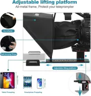 Desview T12 foldable and portable teleprompter for smartphone and tablet, also supports camcorder and DSLR recording