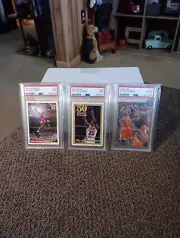 3CardLot 1992 Michael Jordan UD PSA 9,1993 Topps 50 PC PSA 9,1995 Flair PSA 8