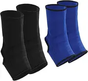 2 Pairs Compression Ankle Sleeve Muay Thai Foot Brace Boxing Ankle Braces for Men Breathable Ankle Support for Women Ankle Wraps Support for Martial Arts Kickboxing Gym Running Sports, L Size, Blue and Black, Large
