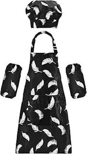 AIXIWAWA Kids Apron Chef Hat Set, Child Kitchen Bib Aprons Adjustable for Cooking Baking Painting (White Feathers)