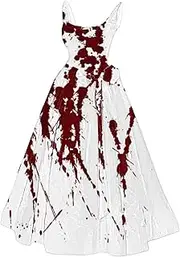 [Kaniem] Halloween Dresses Plus Size Ladies' Halloween Bloody Print Casual Party Round Neck Sexy Sleeveless Dress, D3-Watermelon Red, Medium, D3-watermelon Red, Medium