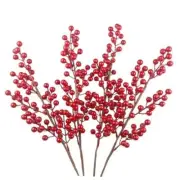 4 Pcs Artificial Red Berry Stems Artificial Long Berry Stems Christmas Red