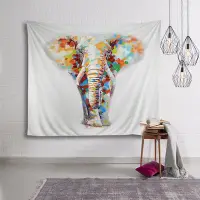 在飛比找Yahoo!奇摩拍賣優惠-下殺- 彩繪大象北歐ins掛布墻面背景裝飾畫布印度泰國墻掛毯