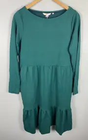 NWT Boden Size US 8 Tiered Jersey Ponte Dress Deep Forest Green Long Sleeve