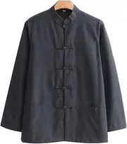 [NTWSHS] Chinese Clothing Comfortable Tang Suit Winter Martial Arts Suit Men Chinese Traditional Clothing, Breathable Cotton Kung Fu Uniforms Tai Chi Clothes Long Sleeve Shirt(Gray,L-XL)