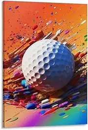 FireDeer Sport Poster Inspirational Wall Art American Football Helmet Baseball Basketball Soccer Colorful Graffiti Pictures for Boy Living Room Decor (08-Golf Ball,16x24inch-Framed)