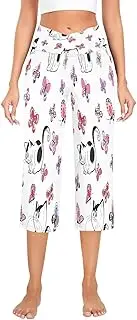 [RPLIFE] Playful Cat Butterfly White Cross Waist Yoga Pants, Lounge Pants with Pockets, Womens Yoga Pant Straight Leg, Womans Workout Pant