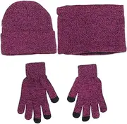 [Ipetboom] Windproof Wool Hat Neck Scarf Gloves Set Cold Protection Knit Beanie Warm Mittens Neck Warmer for Ladies Winter Fashion Accessory Rosy