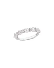 Rina Limor Silver 0.12 ct. tw. White Topaz 3.5-4mm Pearl Half-Eternity Ring
