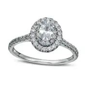 0.88 CT. T.W. Oval Natural Diamond Double Frame Engagement Ring in Solid 10K White Gold