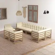 9 Piece Solid Pinewood Garden Lounge Set with Cream Cushions - Outdoor Furniture for Patio, Balcony, Porch, Small Lounge Spaces - Modular Design and Durable Style