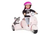 Our Generation by Battat- Ride Along Scooter with Side Car - Vehicle with Working Lights Horn, Toys Accessories for 18" Dolls- Ages 3 Years Up