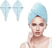 Windfromort Hair Towel, Microfibre Hair Drying Towel, Pack of 2, Quick Drying Hair Turban with Button Design, Soft Hair Towel for Long Hair, Daily Use (Blue)