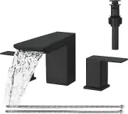 Matte Black Bathroom Faucet 3 Holes Two Handles Vanity Widespread 8 Inch Bathroo