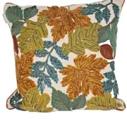 Autumn Fall Embroidered Leave Pillow Feather Cotton 18x18