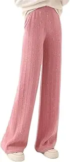 [Generic] Woman's Pants Casual Wide Leg Pants Loose Flared Trouser Elastic Waist Wool Knitted Full Length Pants E XXL