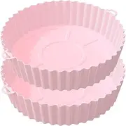 2Pcs Air Fryer Silicone Pot, Reusable Air Fryer Silicone Liner Heat Resistant Round Air Fryer Basket with Handle Food Safe Air Fry Oven Accessory for Air Fryer Kitchen Baking (Pink)