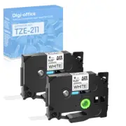 2PK Compatible with Brother P-Touch TZ211 Tze211 Black on White Label Tape 6mm