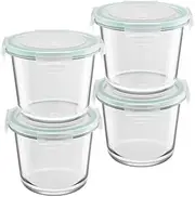 GUDAJIN 4-Pack Glass Lunch Box With Lid, Round Glass Soup Container With Airtight Lid, Glass Storage Container Set, Heat-Resistant Glass Container For Lunch, Microwave and Dishwasher Safe