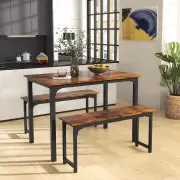 CostwaySpace-saving Dining Table Set for 4 with 2 Benches for Kitchen-Brown