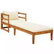 NNEVL Sun Lounger with Cream White Cushions Solid Acacia Wood