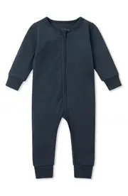 MORI Rib Fitted One-Piece Romper in Ribbed Navy at Nordstrom, Size 18-24 M
