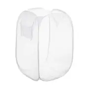 Mesh Laundry Basket Collapsible Laundry Hamper with Handles Pocket, White