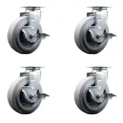 6 Inch Thermoplastic Rubber Swivel Caster Set with Ball Bearings and Brakes