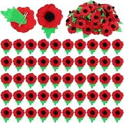 XunYee 200 Pcs Red Memorial Day Poppy Flower Pin Bulk Wool Felt Flower Brooch Pin Bulk Remembrance Day Handmade Lapel Pins for Men Women Veterans Solider Gift, Wool, no gemstone